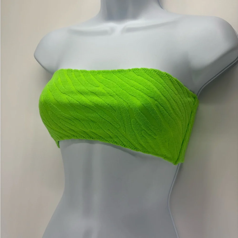 Triangl Bandeau Bikini Top Neon Green Terry Zebra Texture Size Small+